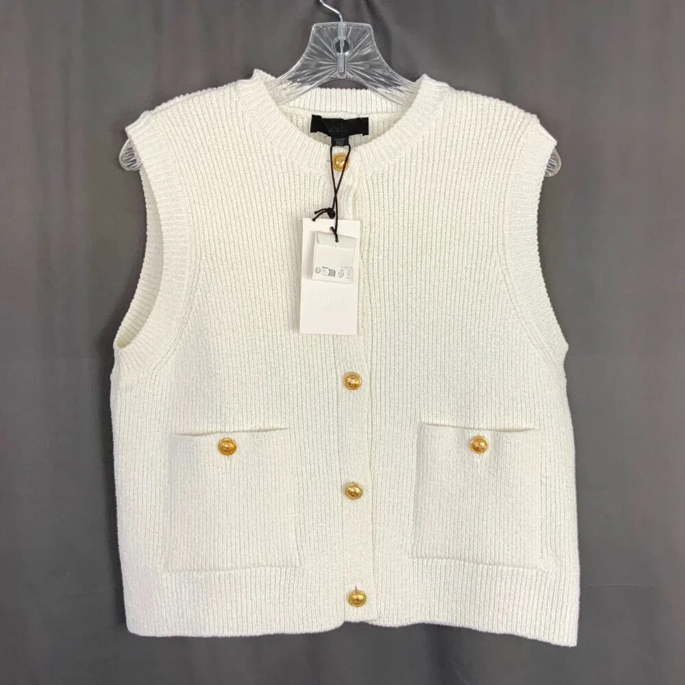 Zara Plain Knit Top/Vest in Cream with Gold Buttons Sz M - Picture 3 of 16